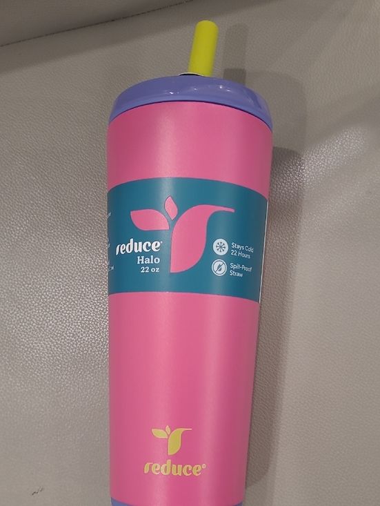 Reduce Other - Reduce Halo 22 oz Pink Insulated Tumbler with Purple Lid and Yellow Straw